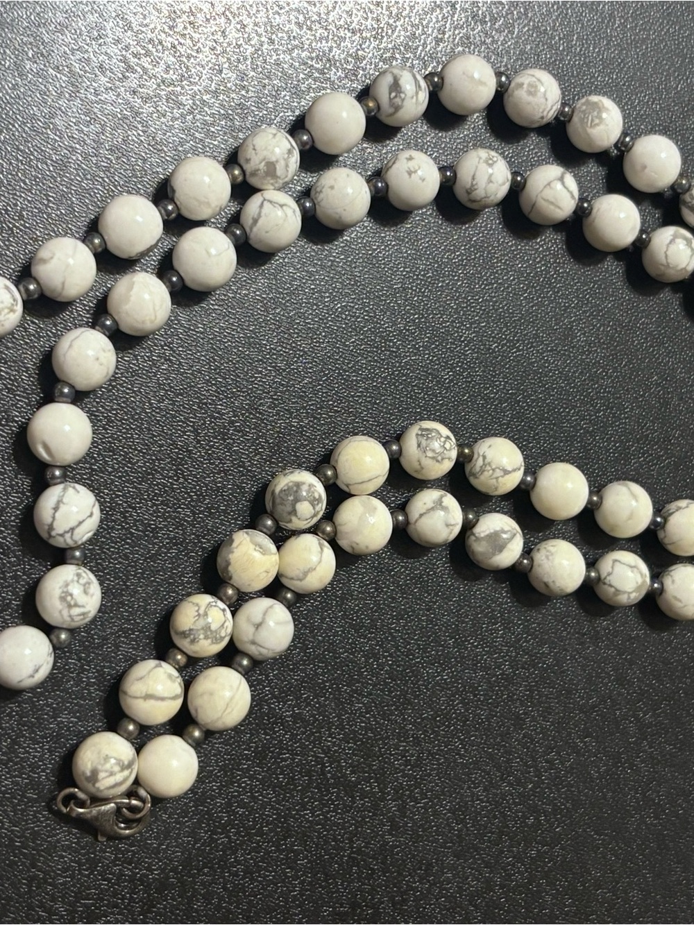 Sterling Silver‎ Howlite Necklace Beaded- White and Gray Stone Strand Layering